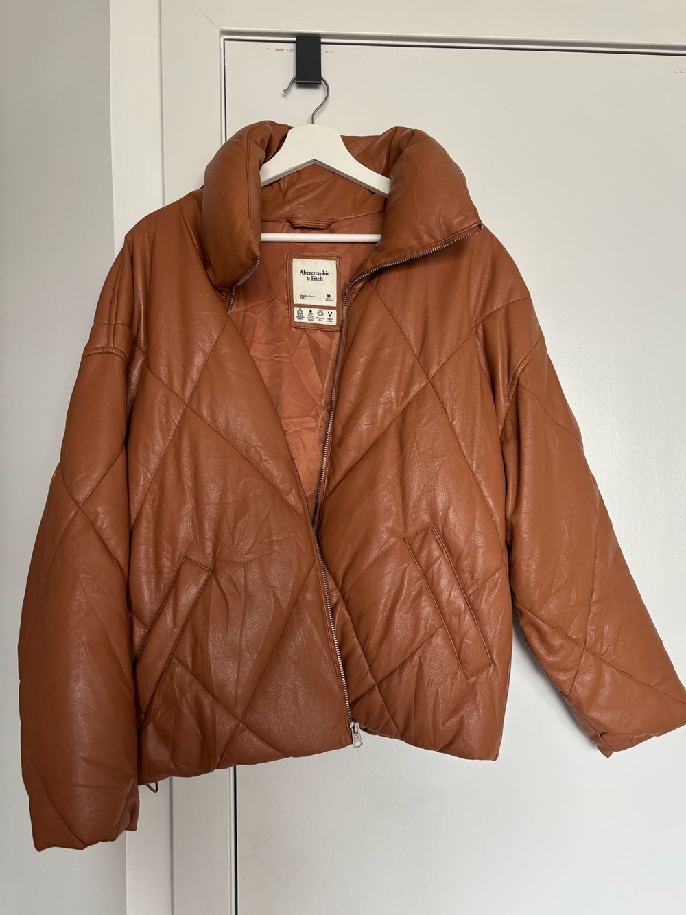 Abercrombie & Fitch Women's Diamond Puffer - Vegan Leather - Tan - Medium